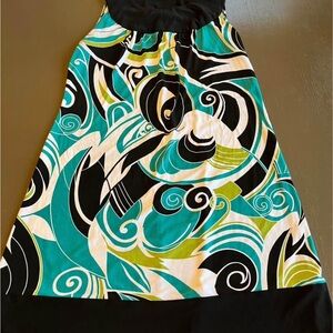 Wrapper Black and Green Abstract Dress‎